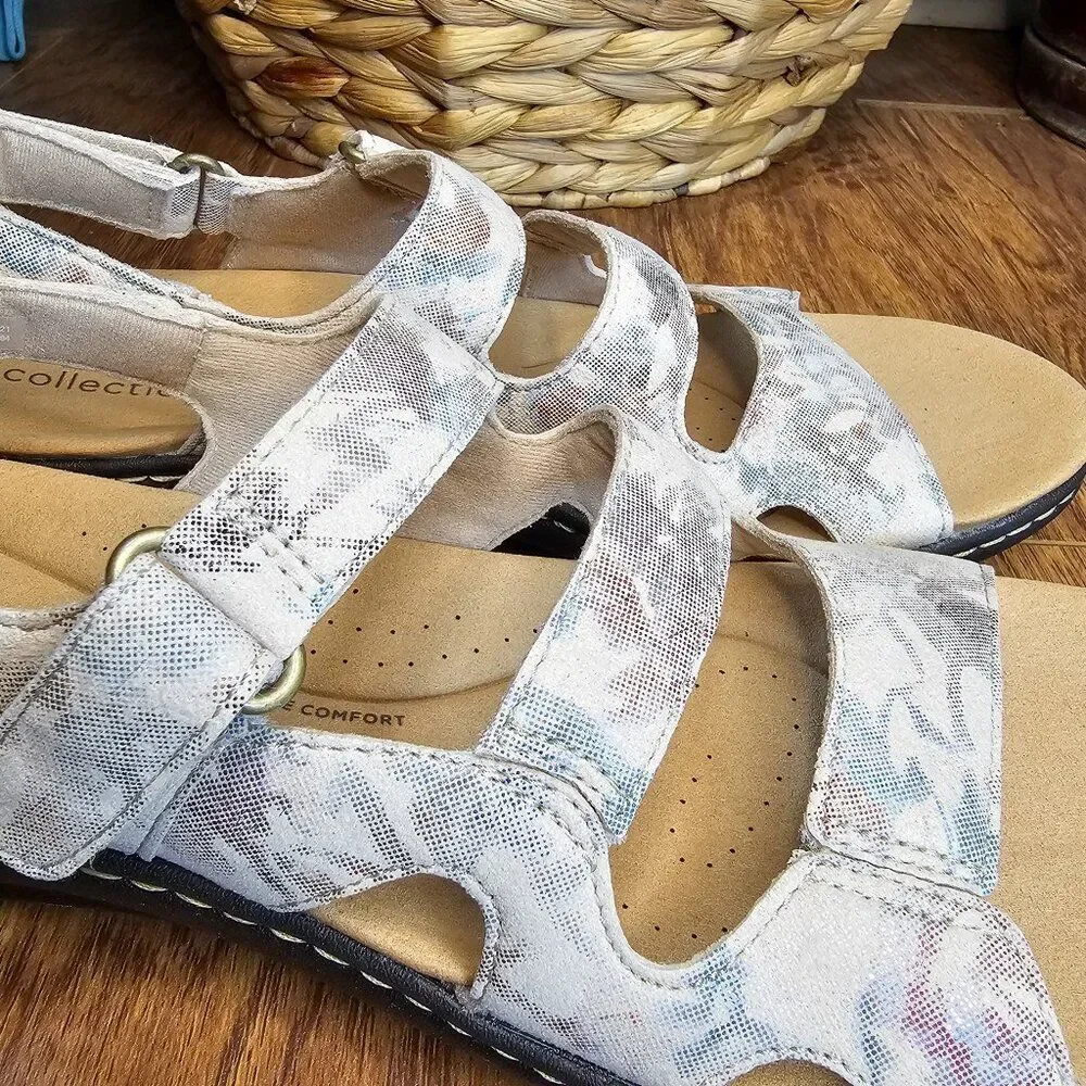 NIB Women’s Clarks Laurieann Style Sand Size 7 Sandals Floral Metallic Comfort - Picture 4 of 12